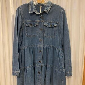 Free People Nicole Denim Button-Up Shirt Dress
